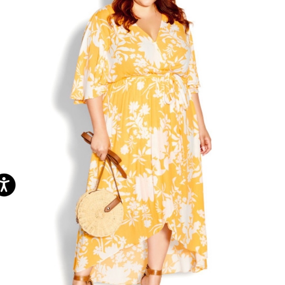 NEW City chic Floral Wrap Abigail maxi Dress in yellow and White size 20
